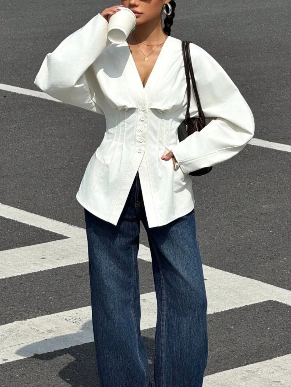 White Casual Women's Elegant Woven Blazer